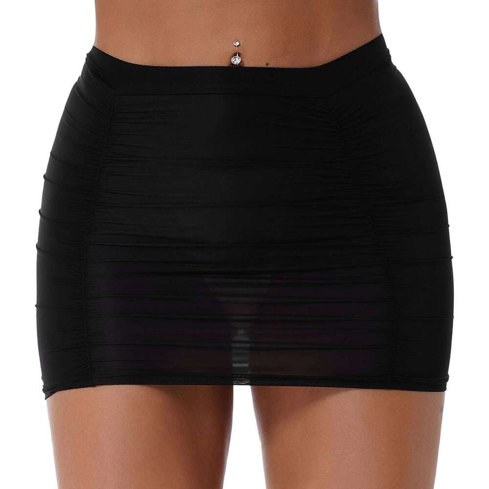 Sexy Party Nightclub Women Tight Pencil Short Summer Ladies Mid Waist Stretchy Shirring Ruched Bodycon Mini Skirts Z260314