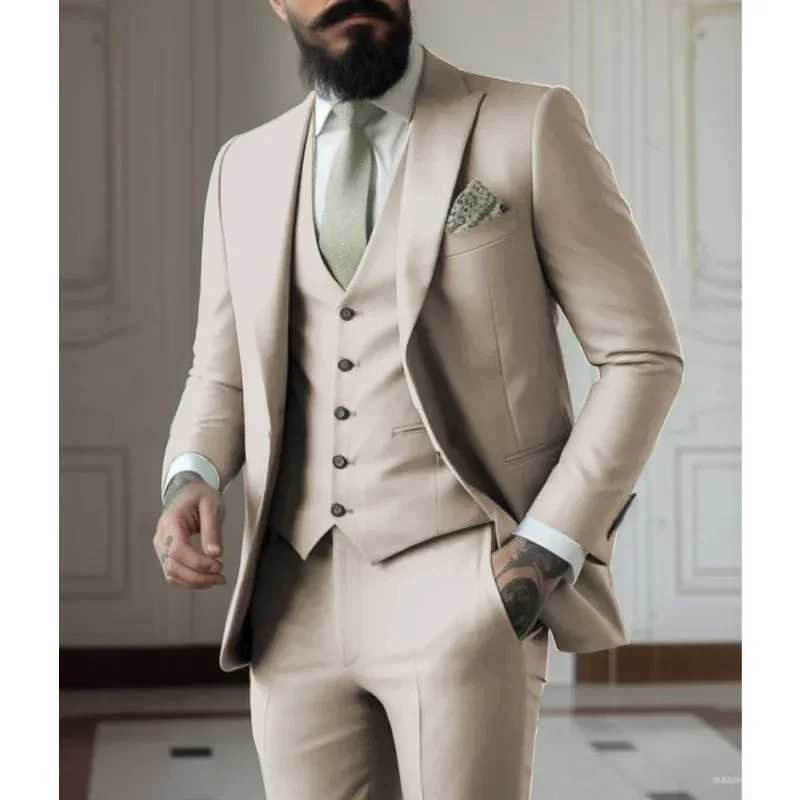 Light Green Suits Men Suits 3 Pieces Wedding Wear Business Male Groom Wedding Dress Jacket Vest Pants Set Blazers Man Fahion M260313
