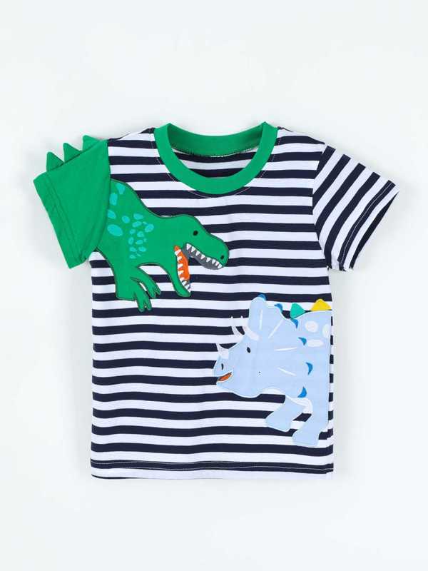 T-shirts Summer New Boys' Short-Sleeve T-Shirt Fashionable Dinosaur Embroidery Children's Round Neck T-Shirt Children's Clothing