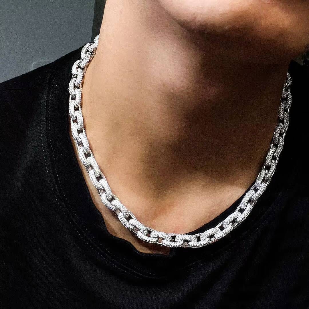 Hip Hop Jewelry Sliver Iced Out Moissanite Diamond Jewelry Necklace Women Men Iced Out Cuban Moissanite Link Chain