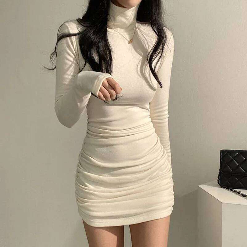 Sexy High Waist Bandage for Women Thicken Slim Elastic Turtleneck Dress Woman Solid Color Long Sleeve Inner Wear Dresses Z260314