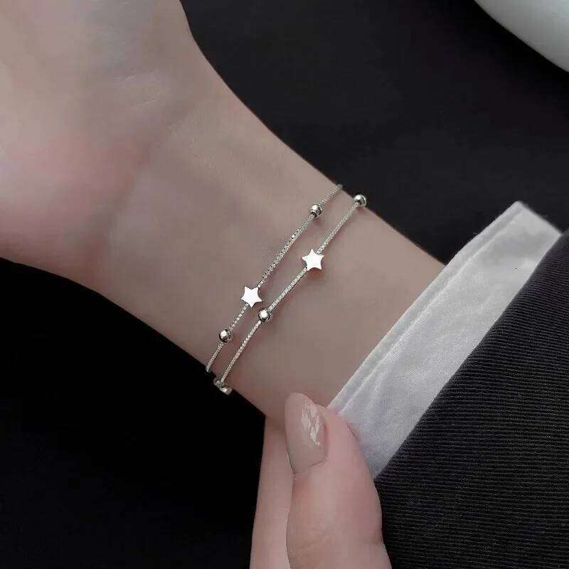 925 Sterling Silver Star Beads Bracelet for Women Girls Exquisite Double Layer Chain Bangles Romantic Fashion Jewelry Gifts Z260313