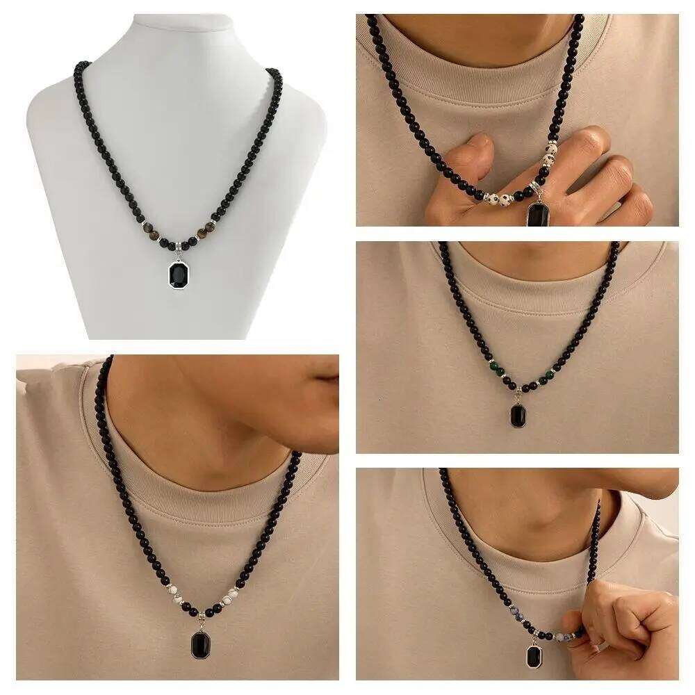 Ethnic Men Retro New Chinese Style Hand Rope Black Crystal Necklace Jewelry Accessories Handmade H260312
