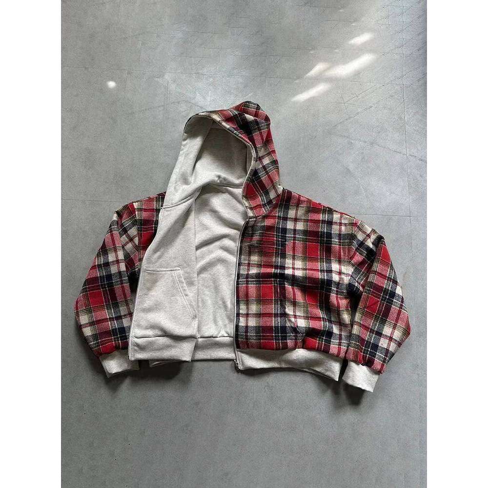 Winter Casual Plaid Print Hoodie Women's Warm Zip-Up Double-Sided Wear Sweatshirt Female Fashion Trendy Loose Hooded 2025 New Z260315