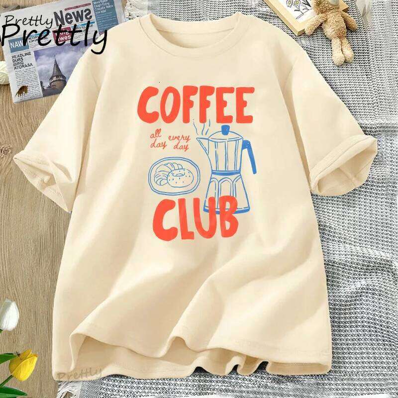 Club Shirt Women Funny Coffee Lover Retro Tshirt Trendy Cotton Short Sleeve Tee Harajuku Graphci T Shirts Streetwear Z260314