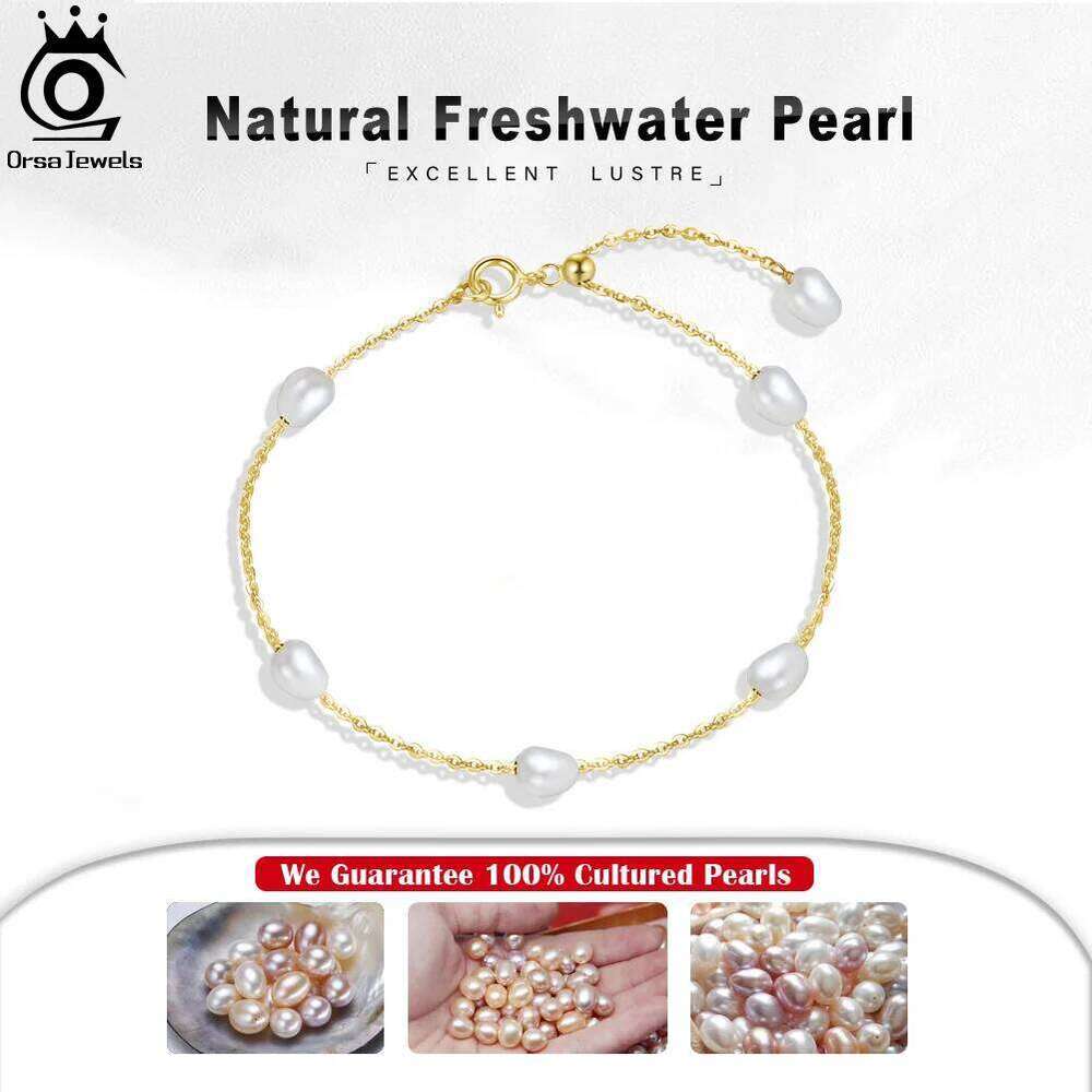 ORSA JEWELS 14k Gold 925 Sterling Silver Bracelet Adjustable Design with Natural Freshwater Pearl Delicate Vintage Jewelry GPB08 Z260313