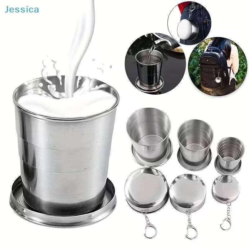 Collapsible Stainless Steel Shot Glass - Foldable Pocket with Keychain, Portable Drinking Cup for Travel/Outdoor Z260313