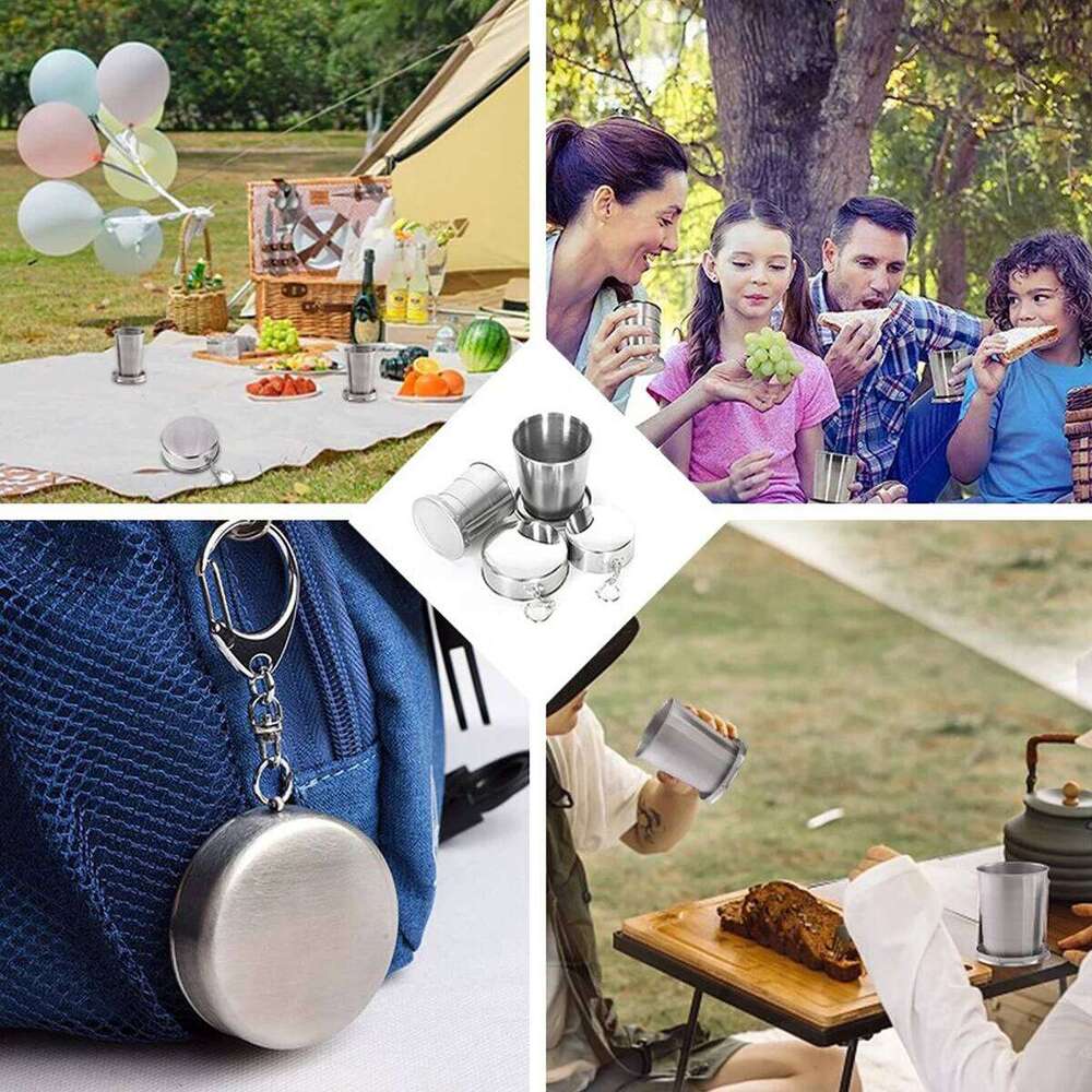 Stainless Steel Folding Portable Water Drinking Cup Retractable Telescopic Collapsible Cups For Outdoor Travel With Keychain Z260313