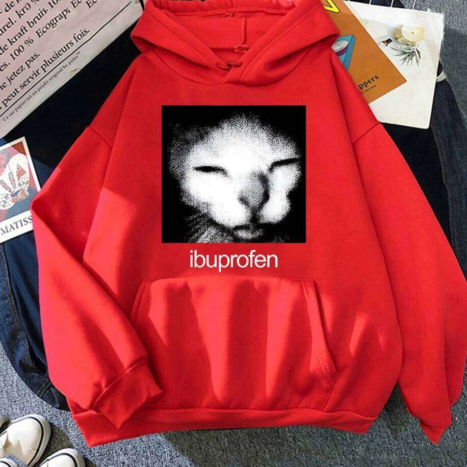 Ibuprofen Meme Causal Funny Cat Graphic Fashion Long Sleeves Men Womens Clothes Couple's Streetwear Hoodies Z260314