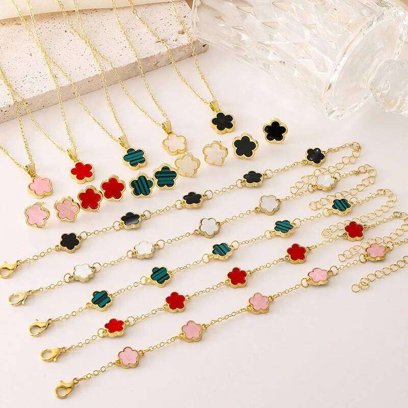 Fashion Luxury Gold Color Flower Leaf Plant Bracelet Set for Women Girl Necklace Wedding Party Adjustable Jewelry gift Z260313