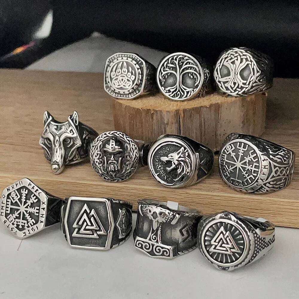 Vintage Viking Men Rings Stainless Steel Ethnic Belief Nordic Odin Compass Tree of Life Valknut Ring Amulet Jewelry Wholesale H260312