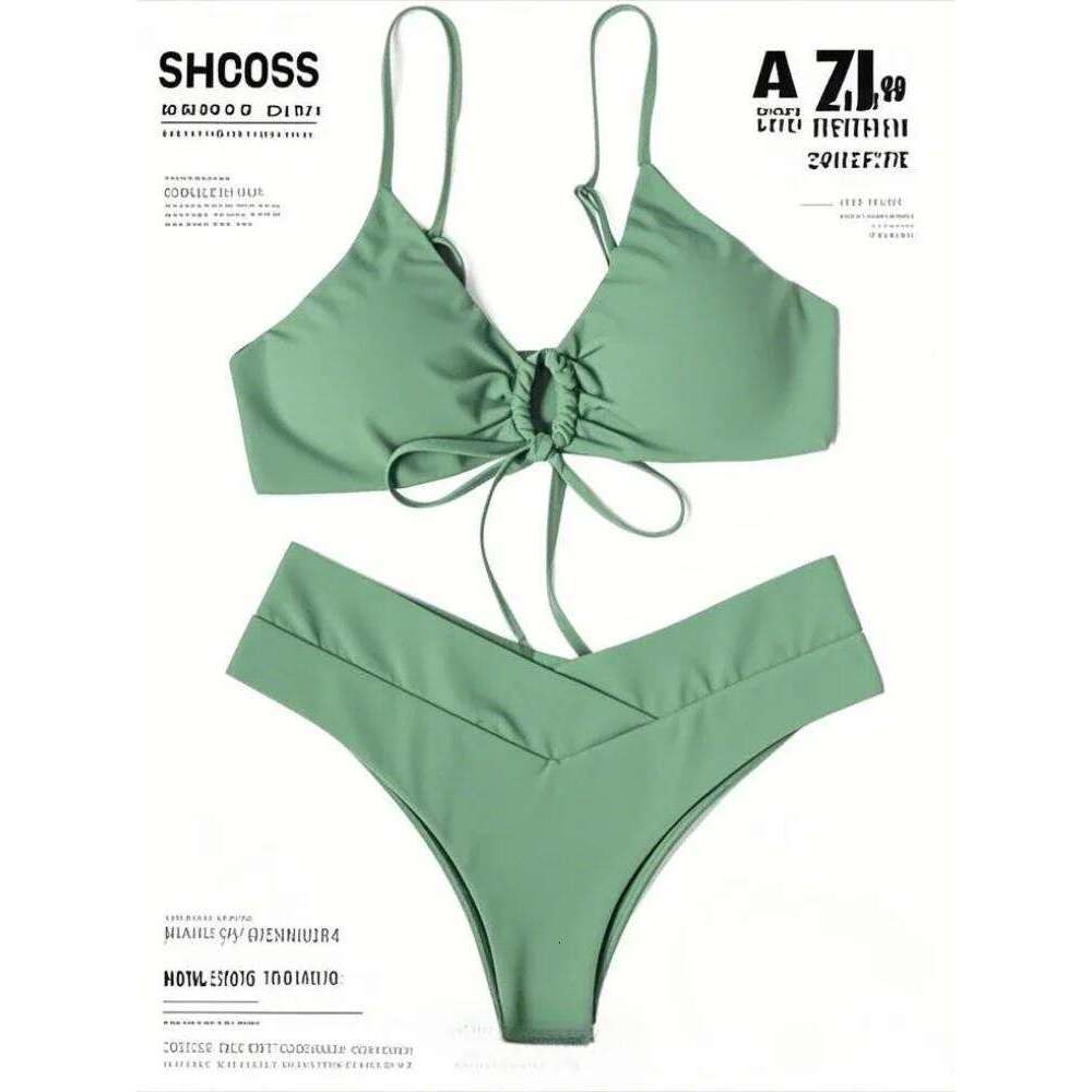 New High Elastic Bikini Set for 2025 Summer Two Pieces Solid Color Lace-up Sexy Women Swimsuit Beach Bathing Suit Swimwear Y260303