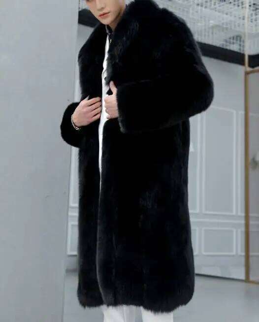 Men Faux Winter Thicken Fluffy Sleeve Warm Outerwear Luxury Fur Jackets Long Windbreaker Coat Z260313