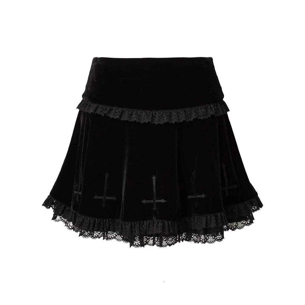 Women's Gothic Mini High Waist Lace Ruffle Pleated Summer Fall Casual Short Skirts Streetwear Z260314