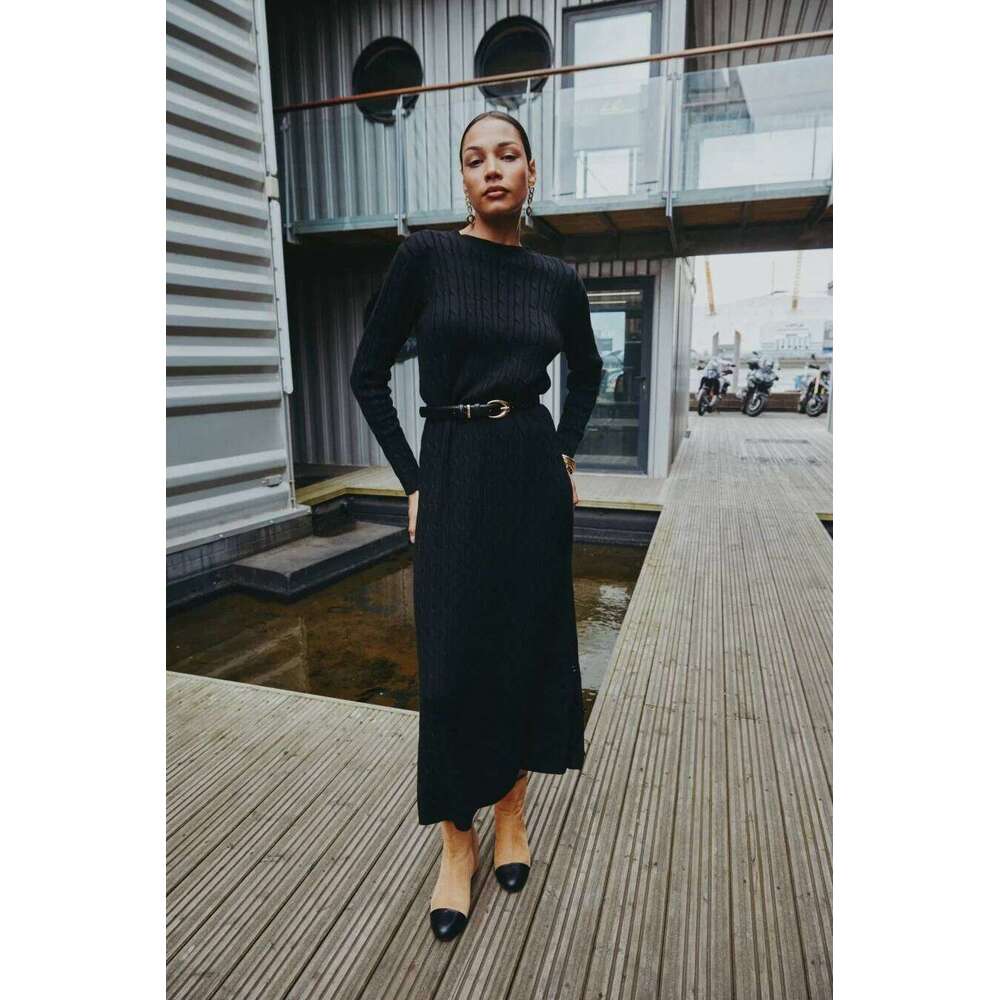 AS AW2025 cable knitting maxi dress soft Sweater round neck woman clothes with buttons Z260313