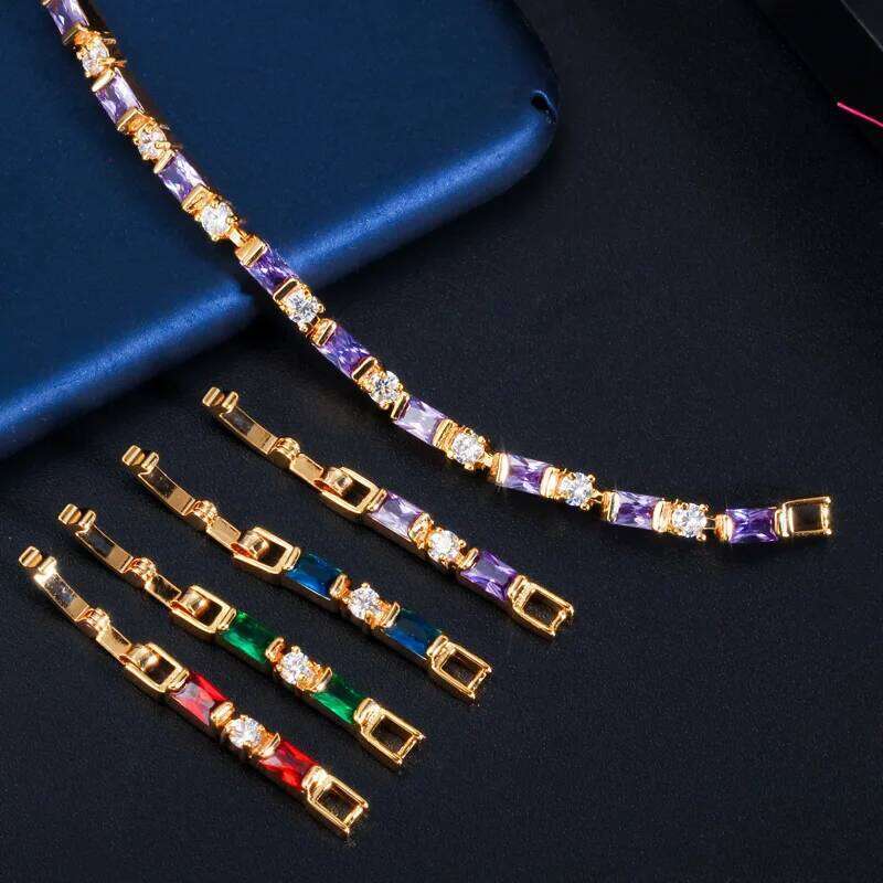 CWWZircons 2023 New Fashion Ladies 585 Gold Color Jewelry Elegant Black CZ Tennis Bracelets for Women Accessories CB208 Z260313