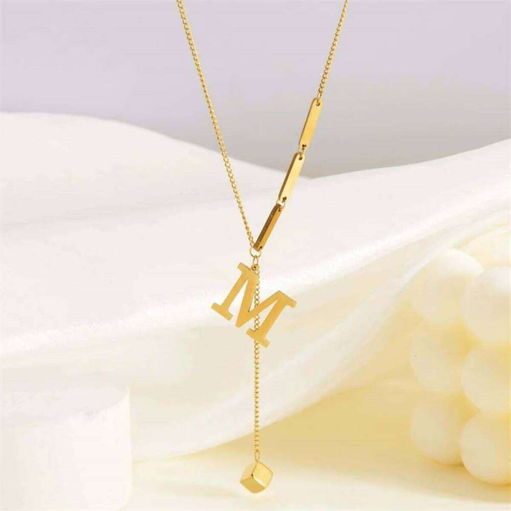 Stainless Steel 26 Initial Letters Square Block Tassel Necklace For Women Men Simple A-Z Alphabet Chain Choker Birthday Jewelry H260312