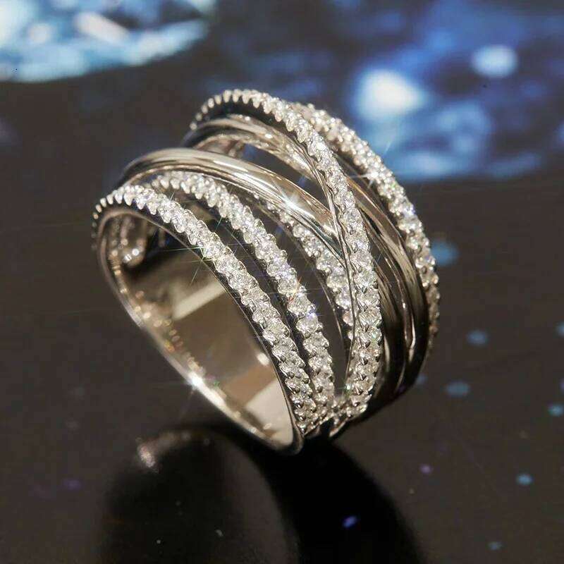 Huitan Silver Color Multi-cross Design for Women Full AA Cubic Zirconia Modern Fashion Female Rings Wedding Party Jewelry H260312