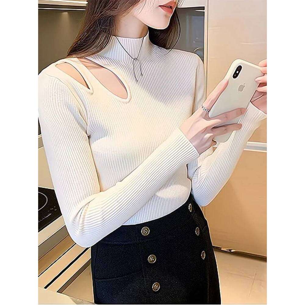 Knitted Sexy Hollow-out Turtleneck Women Sweaters Autumn Winter Jumper Tops Soft Warm Knitwears Female Pullovers Sweater Top Z260314