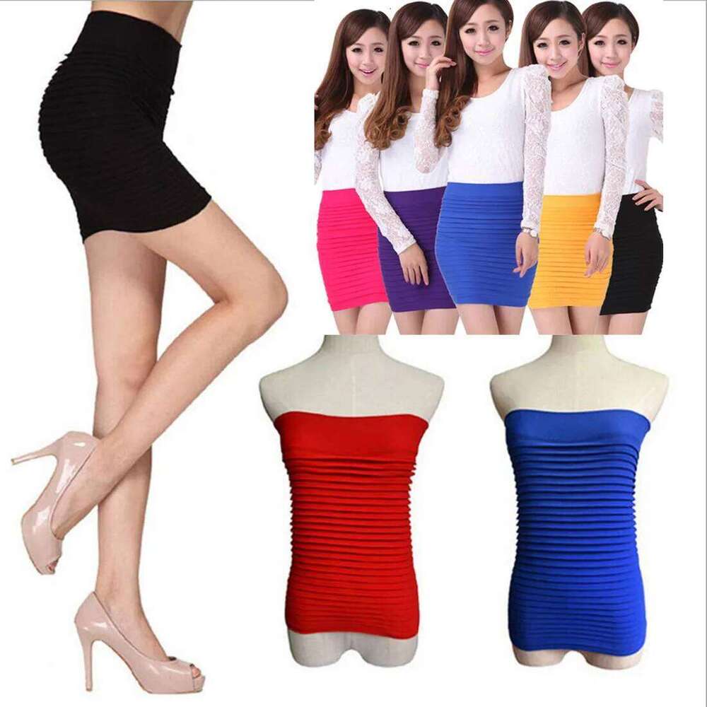 Summer Women High Waist Solid Color Elastic Pleated For Office Draped Slim Mini Skirt Sexy Lady Pencil Skirts Z260314