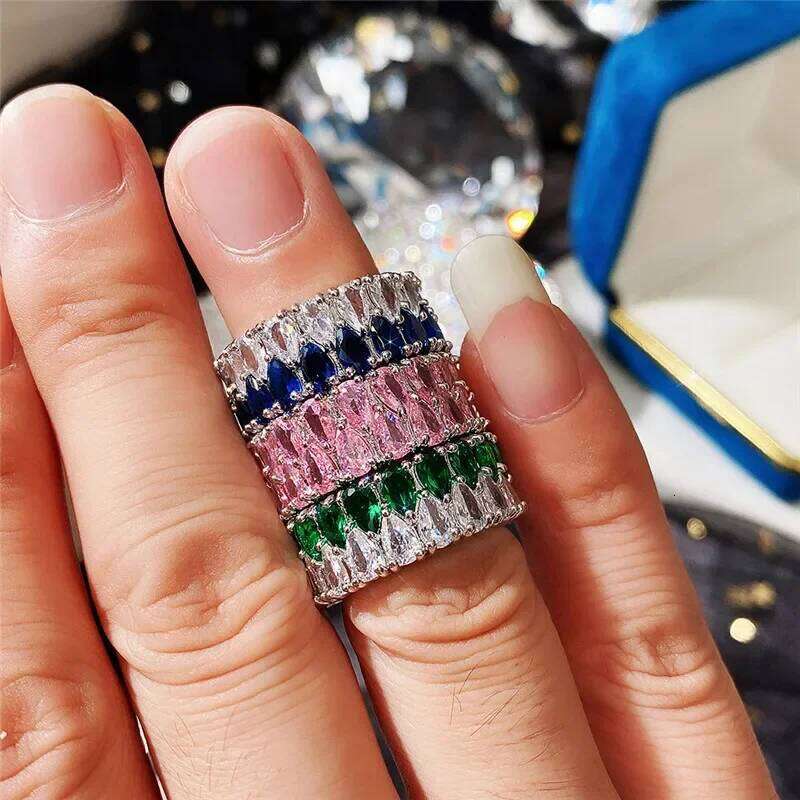 Light Luxury Double Row Water Drop Zircon 925 Sterling Silver Ring for Women Romantic Couple Style Jewelry H260312