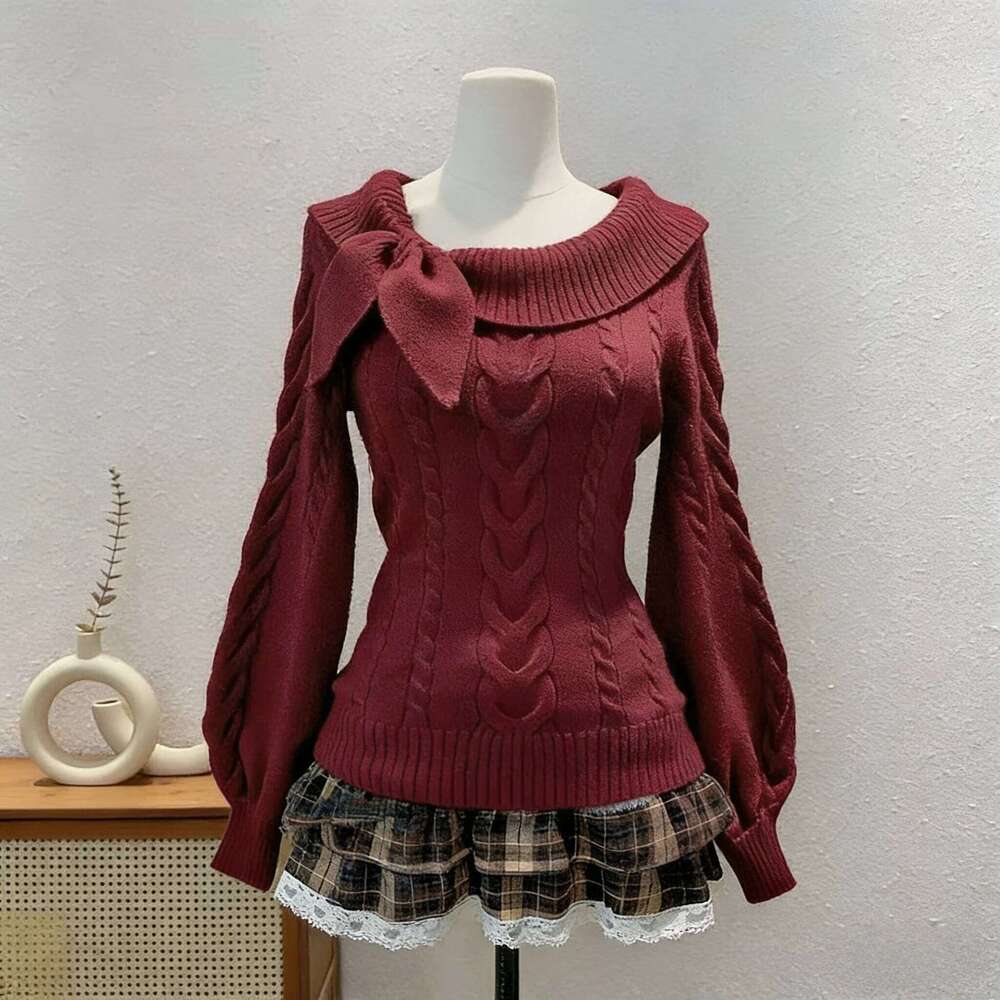 Korean Sweaters Turn-Down Collar Casual Long Sleeve Knitted Jumpers Y2K Vintage Subculture Punk Girl Women Clothing Z260314