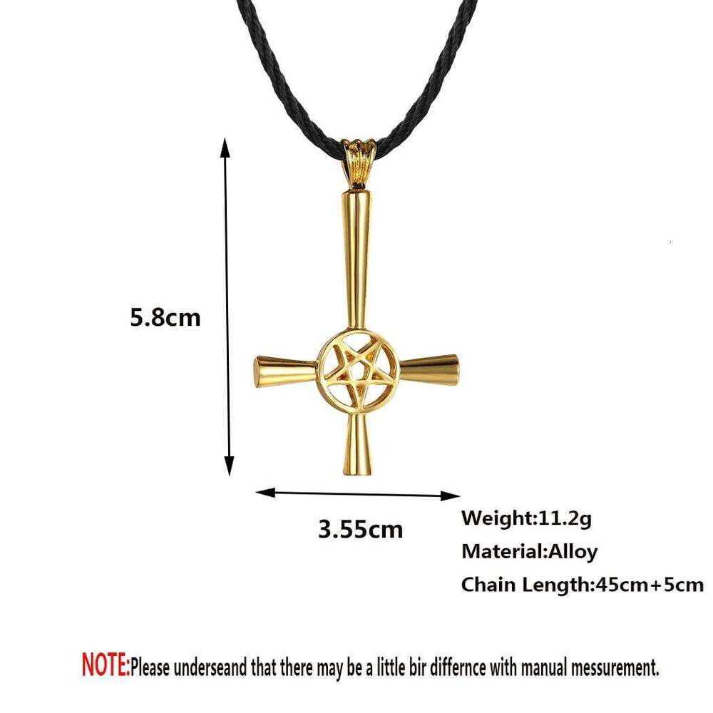 Kinitial Retro Inverted Pentagram Cross Necklaces Upside Down Lucifer Satan Satanic Symbol Pendant Necklace for man Punk Jewelry H260312