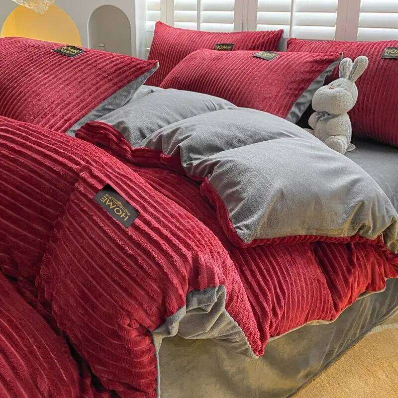 Velvet King Size Soft Flannel Duvet with Zipper Solid Breathable Velour Comforter Cover Winter Bedding Set H260312 - view 4