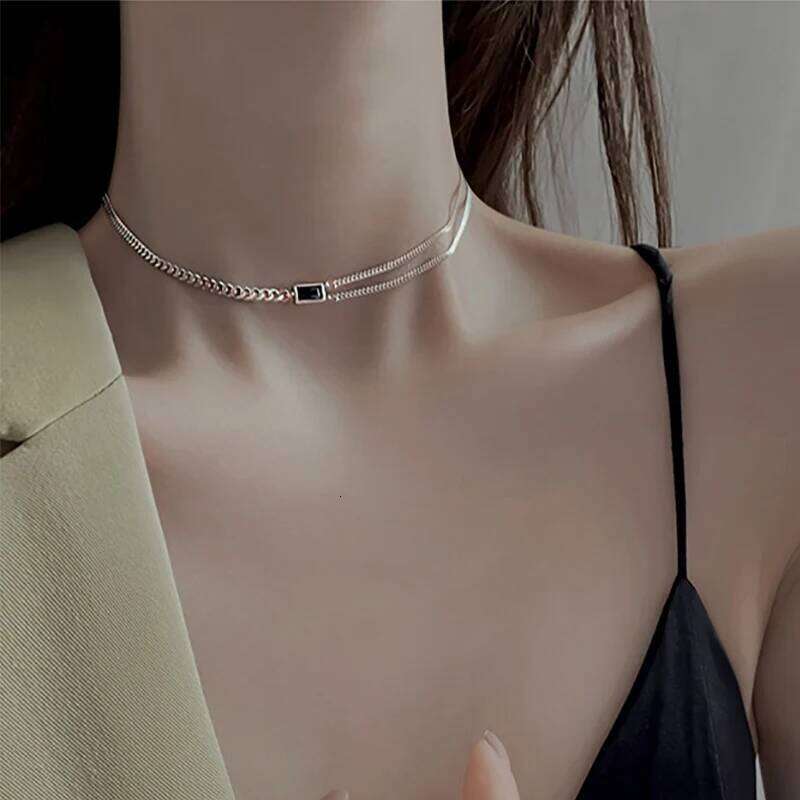 Foxanry Black Zircon Asymmetry Chain Chokers Necklaces For Women Girls Creative Elegant Fashion Simple Anniversary Jewelry Gifts H260312