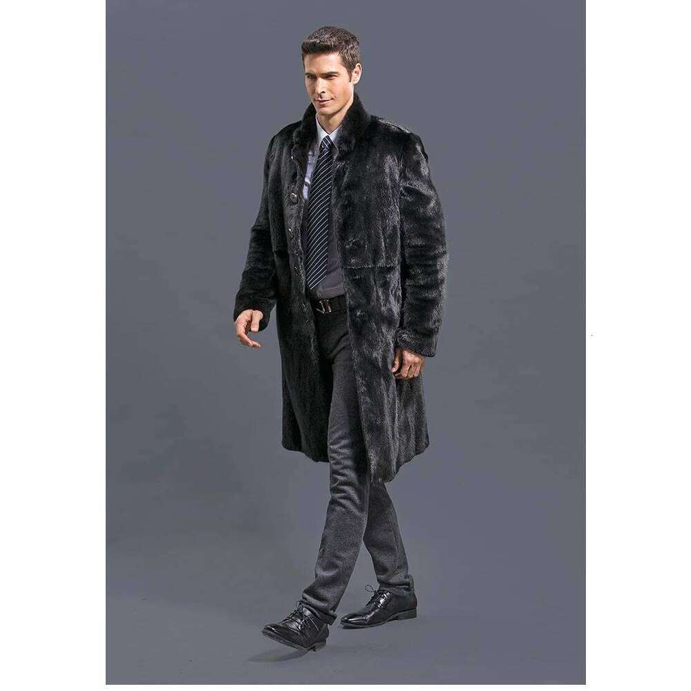 Solid Faux Men Coat Single Breasted Turn Down Collar Jackets Outerwear Winter Warm Thick Fur Overcoat Casual Spliced Z260313