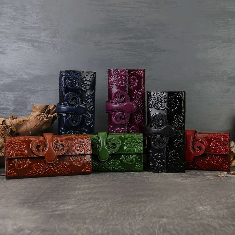 Luxury Bags Totes Genuine Leather Wallet For Women Long Style Top Layer Cowhide Horizontal Multiple Card Slots Vintage Embossed Money Clip Chinese Clu