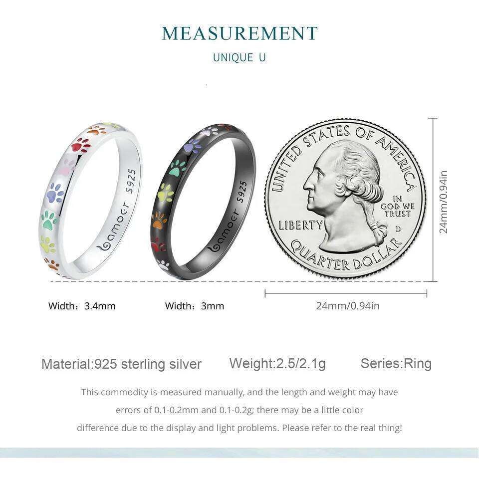 WOSTU 925 Sterling Silver Rainbow Cute Cat Dog Paw Rings Women Cool Black Gold Pet Animal Ring Girl Party Birthday Jewelry Gift H260312