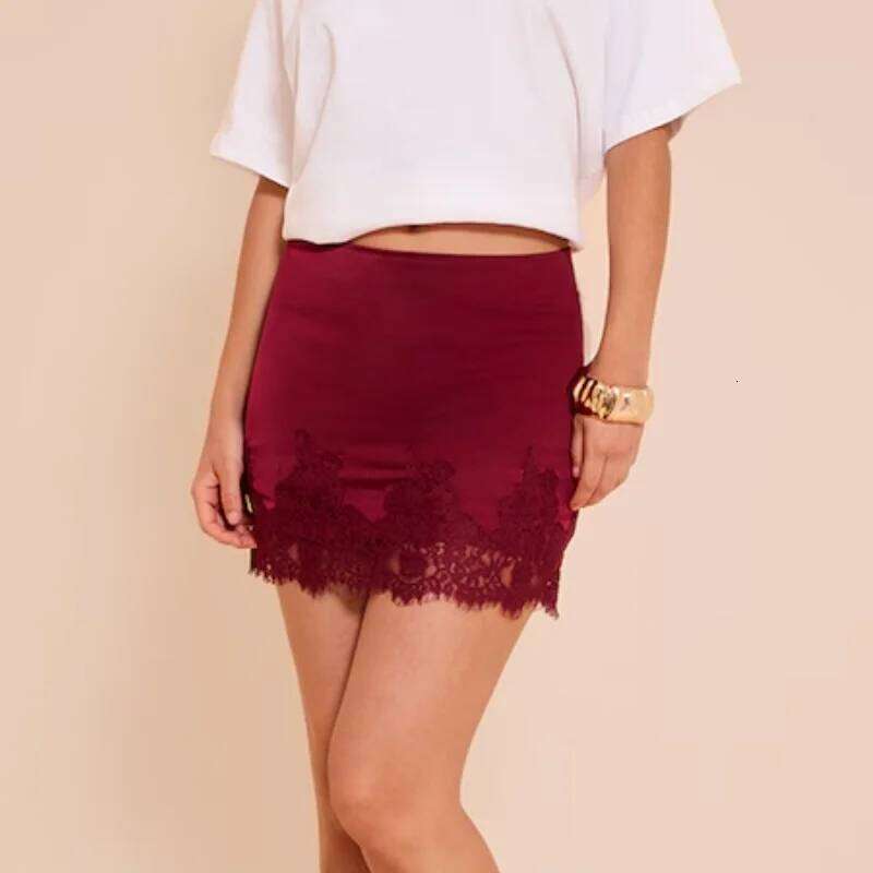 Womens Satin Half Slips Casual Trim Elastic Waist A Line Elegant Lace Mini Y2k Skirts Z260314