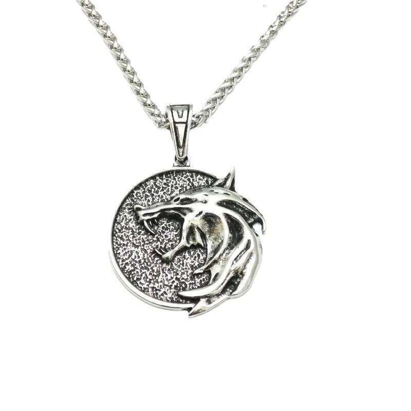 Men Vintage Viking Pendant Punk Street Rock Nordic Stainless Steel Wolf Head Necklace Fashion Jewelry H260312
