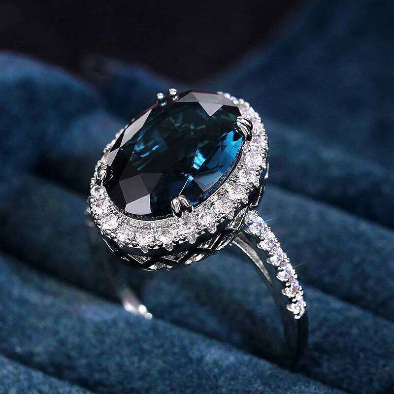 Huitan Charming Blue CZ Women Rings Wedding Party Accessories Bling Graceful Bridal Eternity Ring Trendy Jewelry Wholesale H260312
