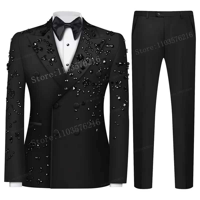 Customized Slim Fit Mens 2 Piece Double Breasted Suit Ornament Tuxedos For Business Wedding Groom M260313