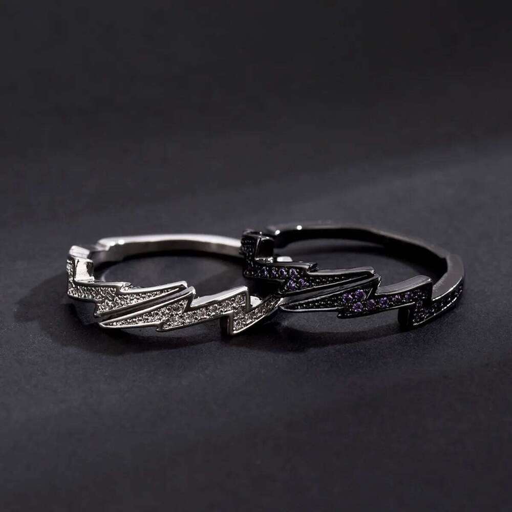 Adjustable Lightning Zircon Ring, Stainless Steel Punk Jewelry for Women Men, Comfort Fit Daily Wear Gift Idea H260312