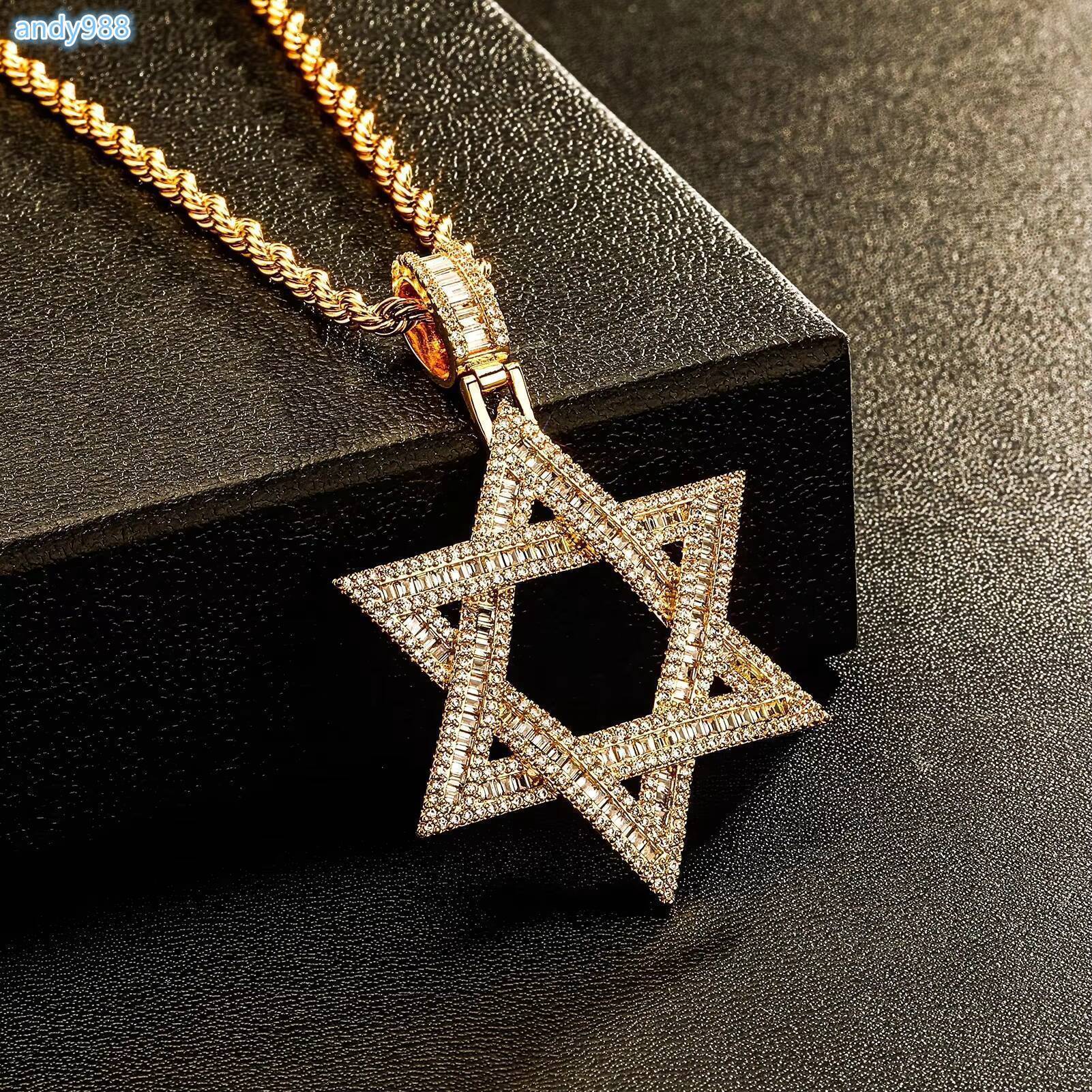 2026Luxury Exquisite Inlaid Baguette MoissaniteVVS Star of David Pendant Necklaces Jewelry Fashion Men Women Trend Rock Party Gifts Jewels