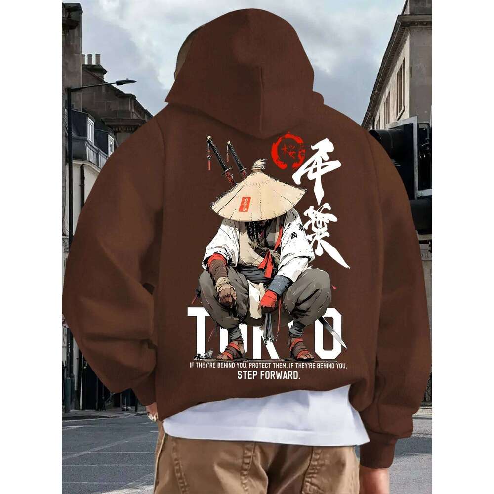 New Adult Men's Hooded Sweatshirt Japanese Design Sense Printed Art Casual Fleece Autumn Winter Warm Loose Street Daily Outdoor Z260314