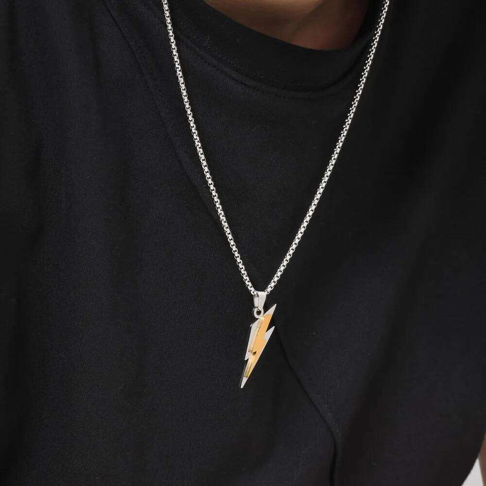 Trendy Stainless Steel Necklaces for Men,Two Color Lightning Pendant Necklace,Party Hip Hop Jewelry Gifts H260312