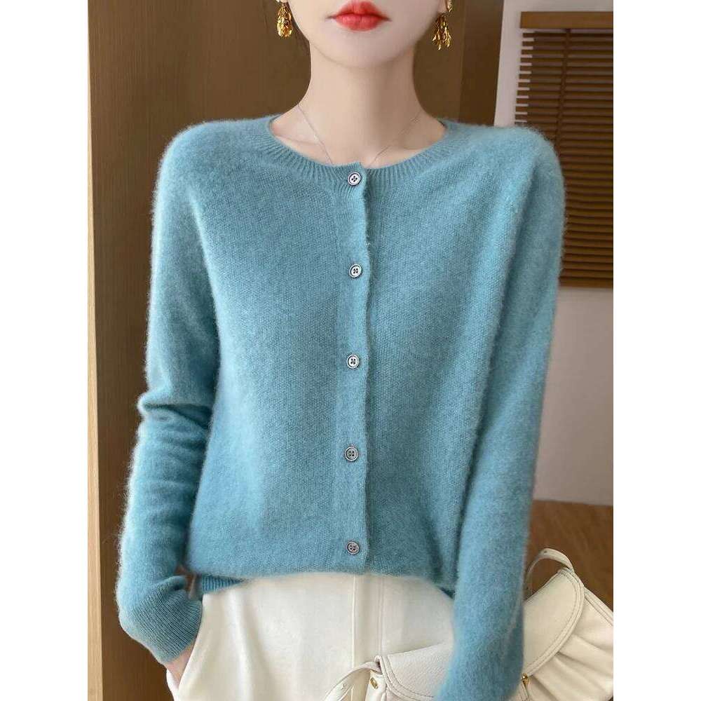 Basic Women 100% Merino Wool Cardigan Autumn Winter Sweater Knit Soft Comfort O-Neck Korean Single Breasted Tops Z260313