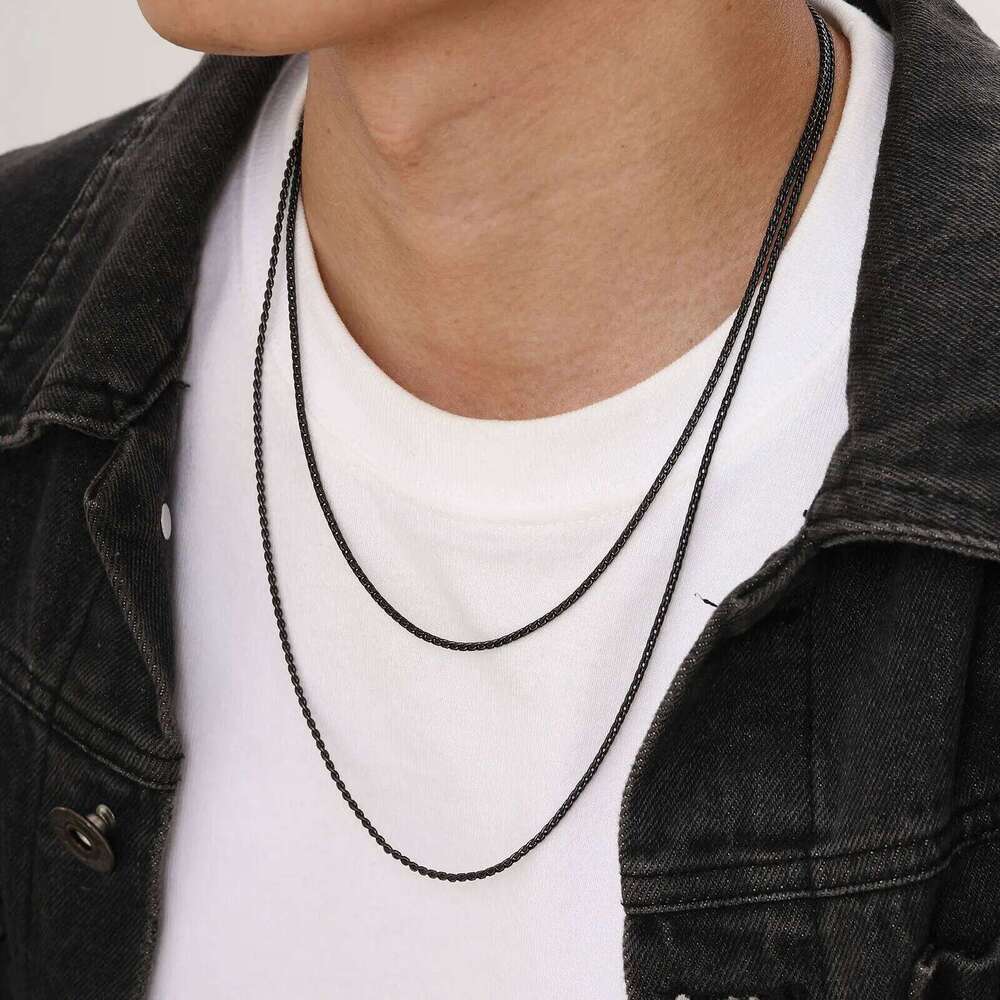 2MM Black Stainless Steel Necklaces for Men Boys,Stylish S Shape Chain Links Coller,New Fashion Jewelry Gifts H260312
