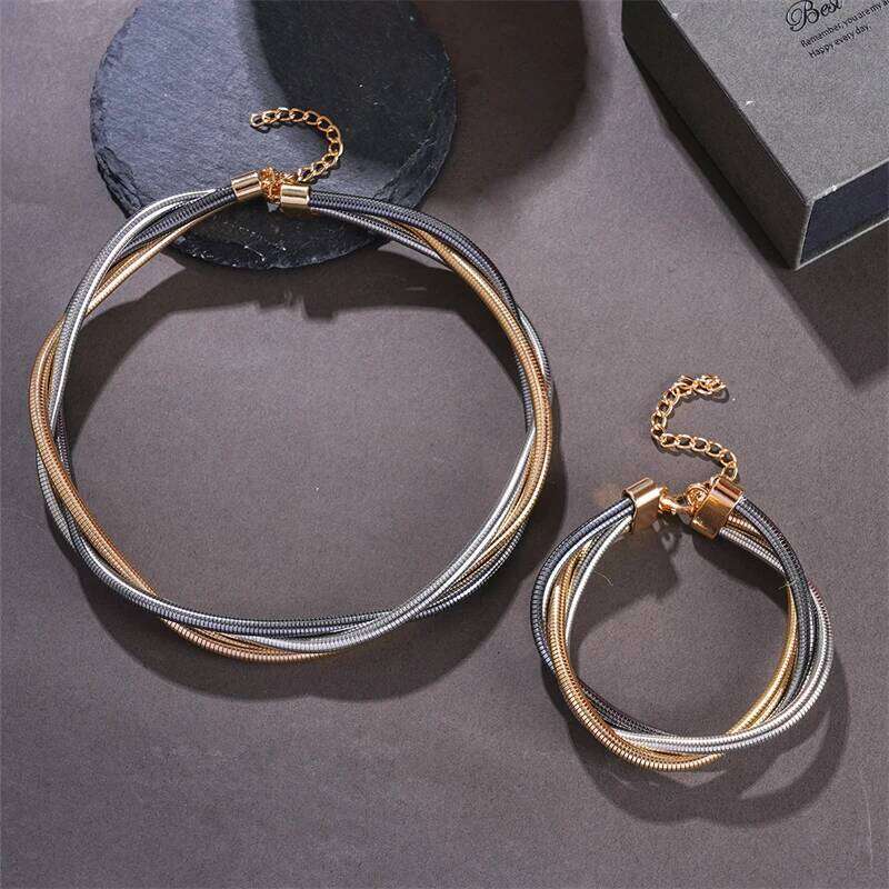 European American Multi-layer Winding Versatile Necklace for Women Fashion Personality Geometric Neck Chain Jewelry Accessories H260312