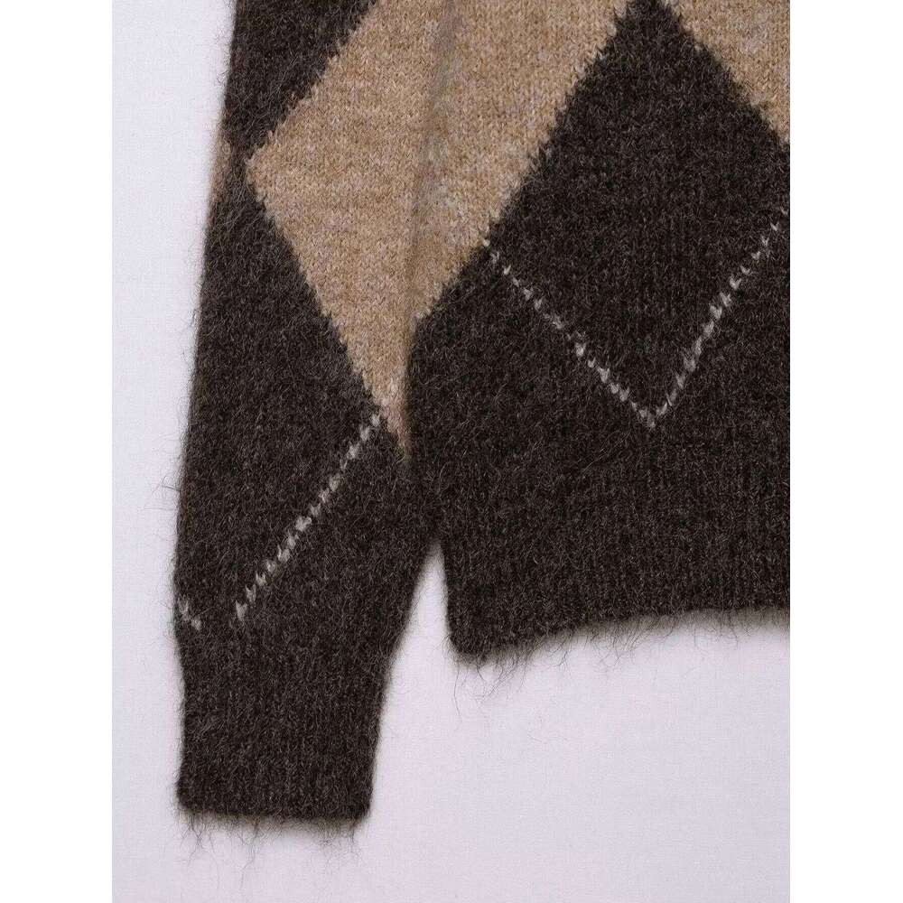 Autumn Women's Sweater Off Shoulder Fashion Argyle Womens Sweaters Temperament Slash Neck Knitted Pullovers Clothing Z260313