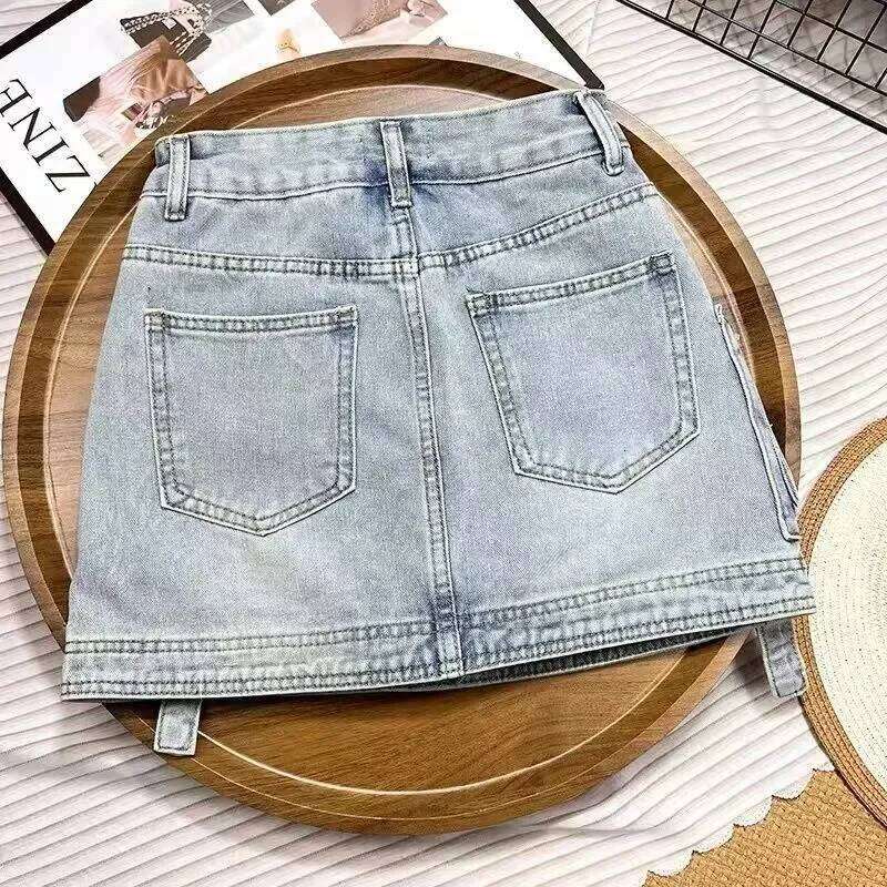 Women's personalized denim small internet celebrity fashion 2025 summer new heavy industry Korean style work skirt Z260314