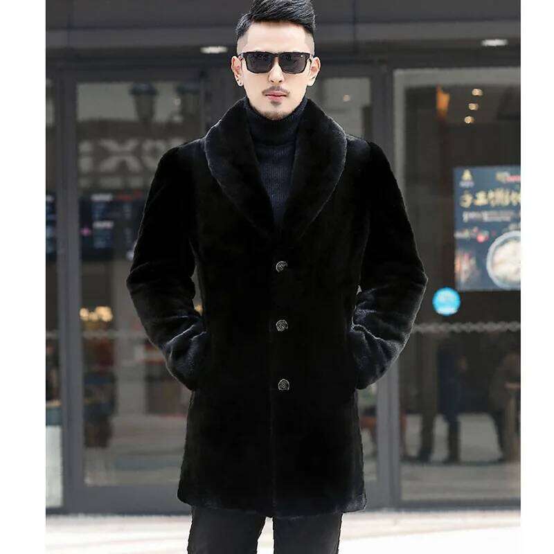 Winter Mid Length Jacket Men Long Sleeve Single-breasted Faux Fur Coat Windbreaker Windproof Thick Pockets Snow Clothes Z260313