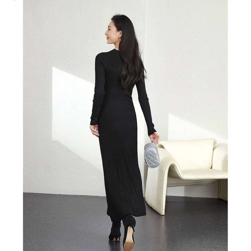 VIMLY Long Dresses 2025 Winter Woman Elegant Wool Blend Knitted Evening A-line Round Neck Slim Bodycon Midi Dress 73533 Z260314