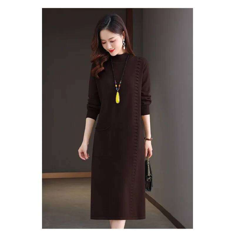 Fashionable Women's Sweater with Western Style Autumn and Winter New Loose Knitted Dress Half Turtleneck Z260313