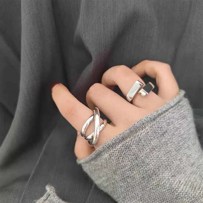 BF CLUB 925 Sterling Rings for Women Simple Geometric Handmade Gold Irregular Retro Ring Allergy For Birthday Party Gift H260312