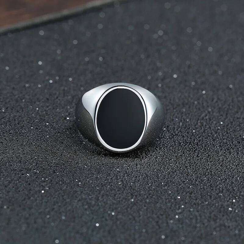 Modern Men Oval Black Plain Sides Signet Ring Stinless Steel Streetwear Expression of Wealth Rings Father's Day Gift H260312